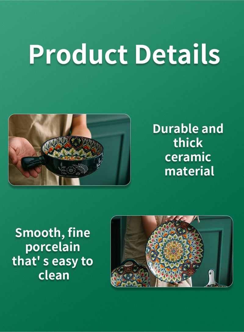 طقم عشاء من ١٢ قطعة، طقم هدايا، أدوات مائدة سيراميك كلاسيكية أنيقة بمقبض، آمنة للاستخدام في غسالة الصحون والميكروويف، أزرق/أخضر - Image 2